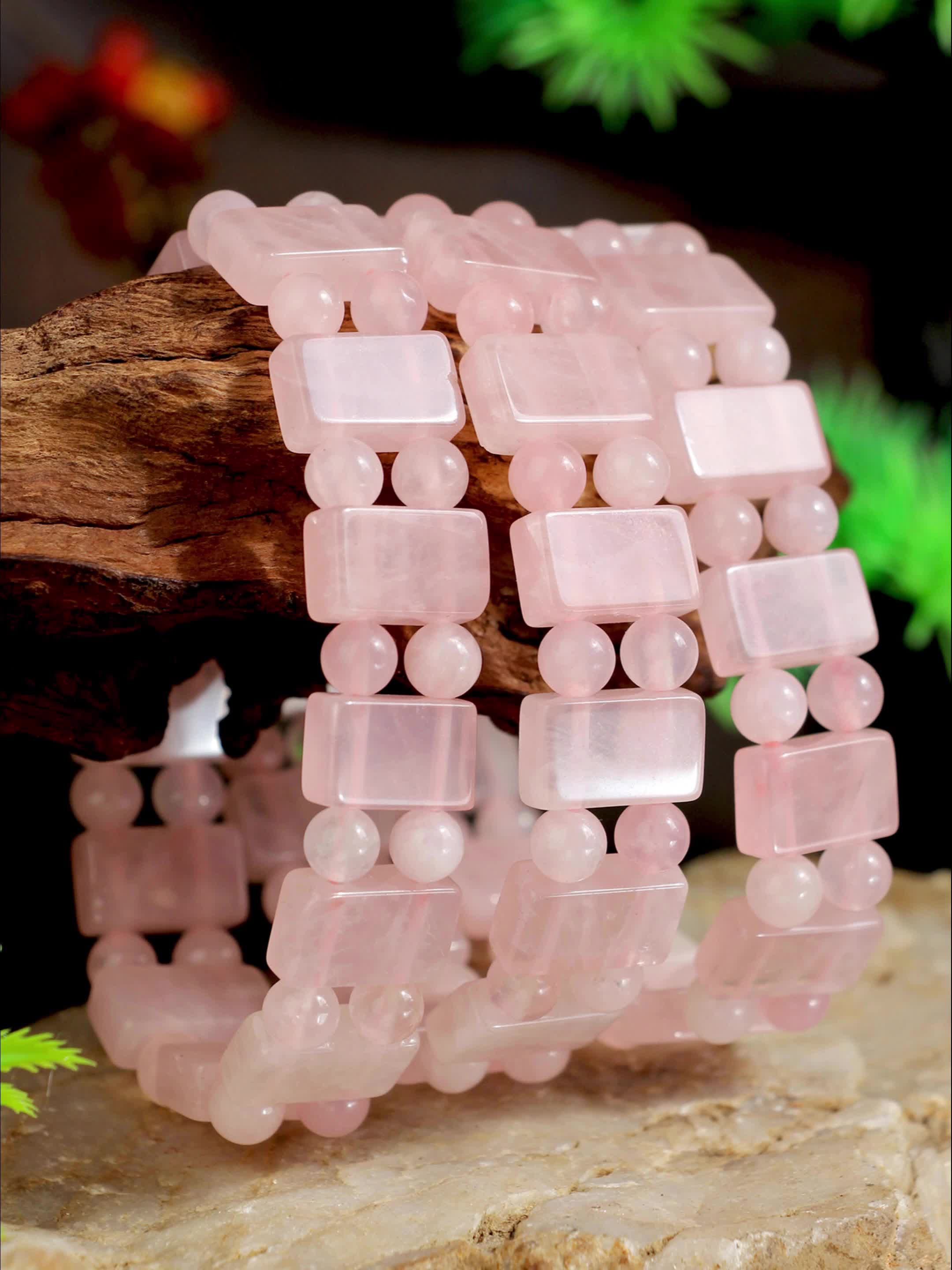 Bohemian Rose Quartz Women's Elastic Bracelet, Casual Gift